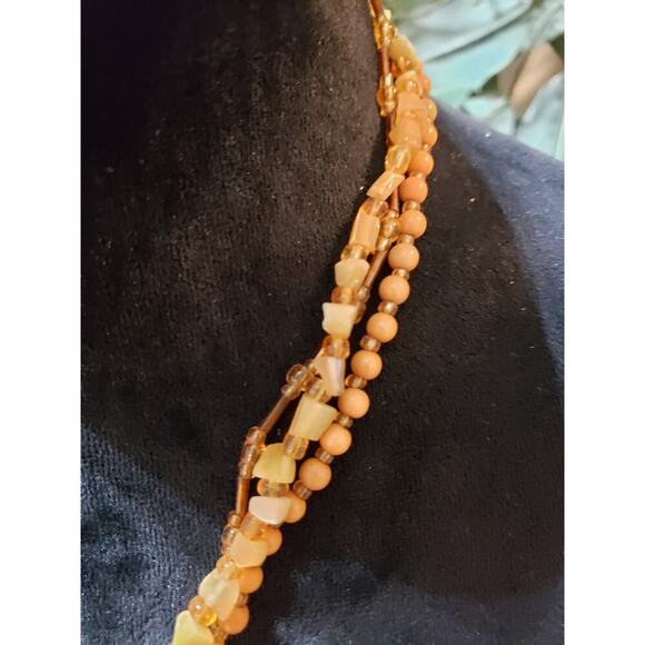 Womens 3 Strand Yellow Chunky Beads Encrusted Crystals Filigree Pendant Necklace - Picture 4 of 6